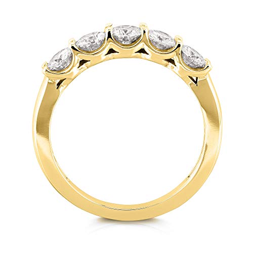 Kobelli Five Stone 4/5 Carat TGW Round Brilliant Near Colorless Moissanite (GH) Bridal Wedding Band in 14k Yellow Gold - Size 7