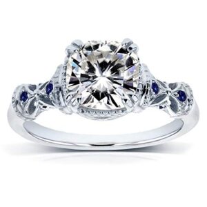 kobelli antique style cushion-cut moissanite (gh) engagement ring with blue sapphire 1-3/4ct tgw 14k white gold - size 7