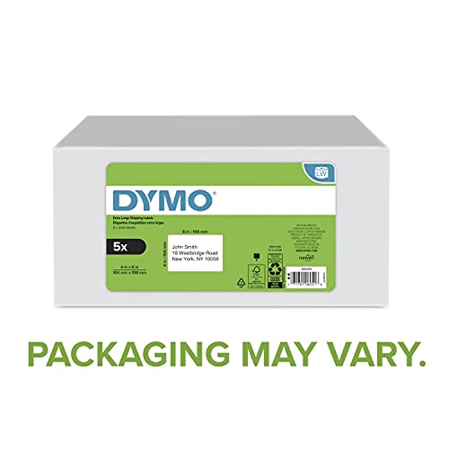 DYMO Authentic LW Extra-Large Shipping Labels for LabelWriter Label Printers, White, 4" x 6", 5 Rolls of 220 (1100 Total)