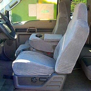 Durafit Seat Covers for 2001-2007 F250-F550 Custom-Fit Ford Seat Covers (40/20/40 Bench with Molded Headrests F58 X1/X7) | Ford Bench Seat Covers for Trucks | Black/Gray