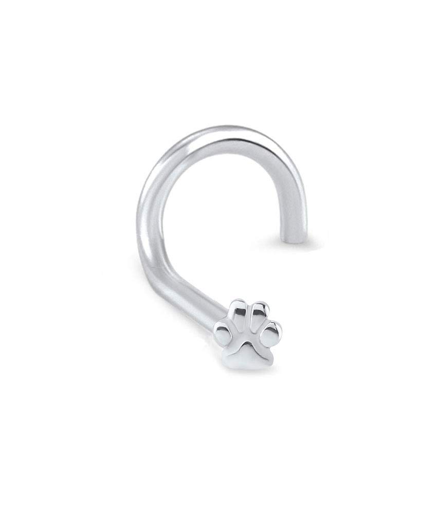 316L Surgical Steel Left Nostril Screw Nose Stud Ring Paw Print 20G