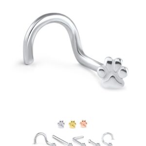 316L Surgical Steel Left Nostril Screw Nose Stud Ring Paw Print 20G