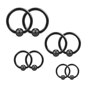 ruifan 14g 316l surgical steel captive bead ring pa nipple eyebrow belly tragus cartilage septum piercing jewelry 8pcs - black