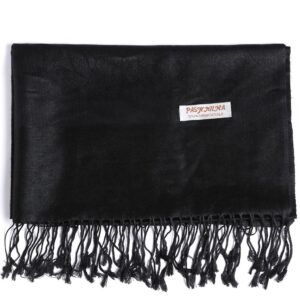 paisley pashmina silk scarf shawl jacquard cashmere wrap stole two tones reversible (black)