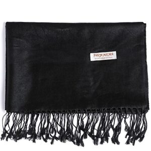 Paisley Pashmina Silk Scarf Shawl Jacquard Cashmere Wrap Stole Two Tones Reversible (Black)