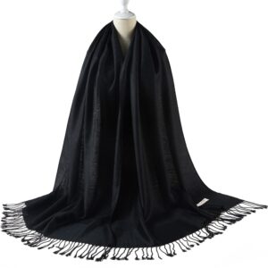 Paisley Pashmina Silk Scarf Shawl Jacquard Cashmere Wrap Stole Two Tones Reversible (Black)