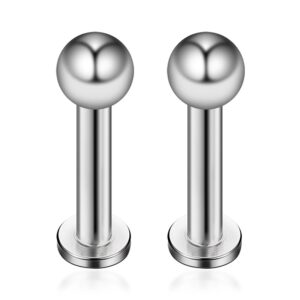 Ruifan 2PCS Stainless Steel 4mm Ball Labret Monroe Lip Ring/Tragus/Helix Earring Stud Barbell Body Piercing Jewelry 12G 10mm - Silver