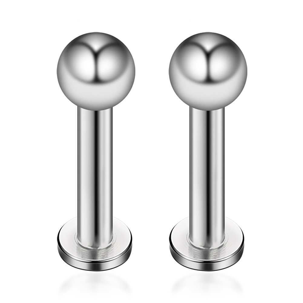 Ruifan 2PCS Stainless Steel 4mm Ball Labret Monroe Lip Ring/Tragus/Helix Earring Stud Barbell Body Piercing Jewelry 12G 10mm - Silver