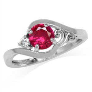 Silvershake Synthetic Ruby Red and White Cubic Zirconia Gold Plated 925 Sterling Silver Engagement Ring Size 8