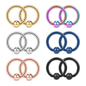 Ruifan 12PCS 316L Surgical Steel Captive Bead Rings Nose PA Belly Eyebrow Tragus Lip Ear Nipple Hoop Ring BCR 12G 10MM