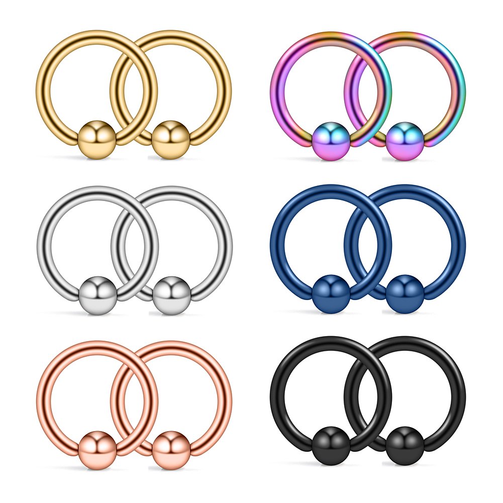 Ruifan 12PCS 316L Surgical Steel Captive Bead Rings Nose PA Belly Eyebrow Tragus Lip Ear Nipple Hoop Ring BCR 12G 10MM