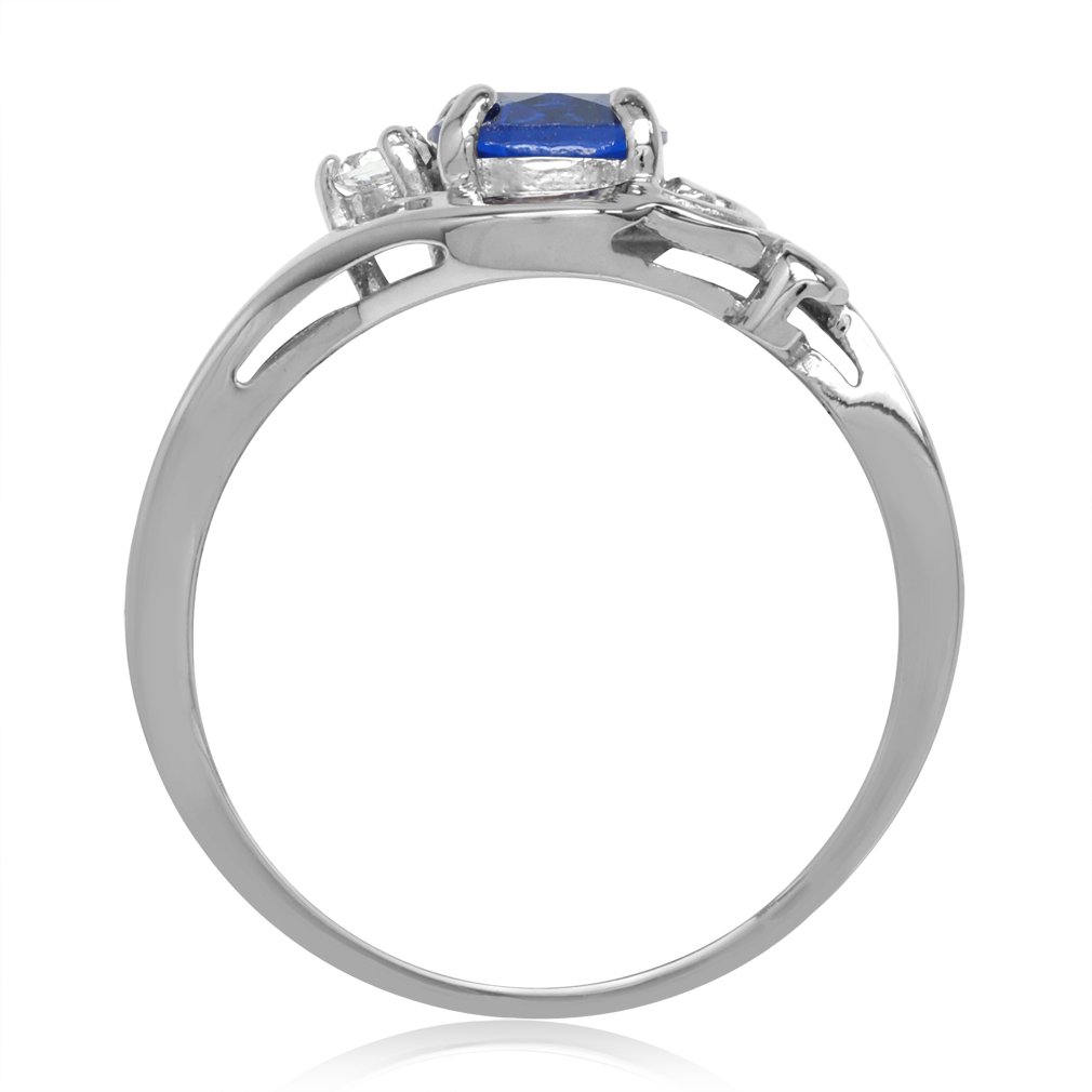 Silvershake Created Sapphire Blue and White Cubic Zirconia Gold Plated 925 Sterling Silver Engagement Ring Size 6.5