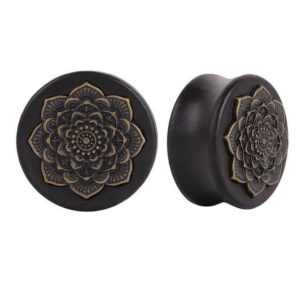 andyle wood vintage brass flower ear plugs tunnels saddle expander body piercing (gauge=00g(10mm))