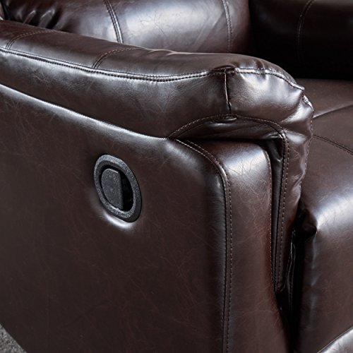 GDFStudio Jemma Tufted Brown Bonded Leather Swivel Gliding Recliner Chair 37.5D x 31.25W x 38.25H in