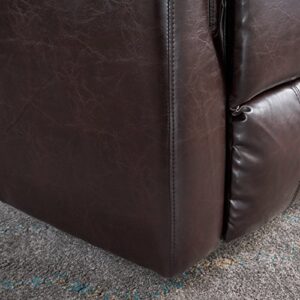 GDFStudio Jemma Tufted Brown Bonded Leather Swivel Gliding Recliner Chair 37.5D x 31.25W x 38.25H in