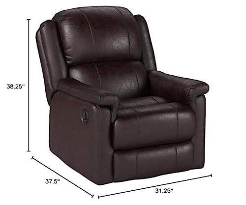 GDFStudio Jemma Tufted Brown Bonded Leather Swivel Gliding Recliner Chair 37.5D x 31.25W x 38.25H in