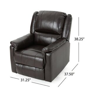 GDFStudio Jemma Tufted Brown Bonded Leather Swivel Gliding Recliner Chair 37.5D x 31.25W x 38.25H in