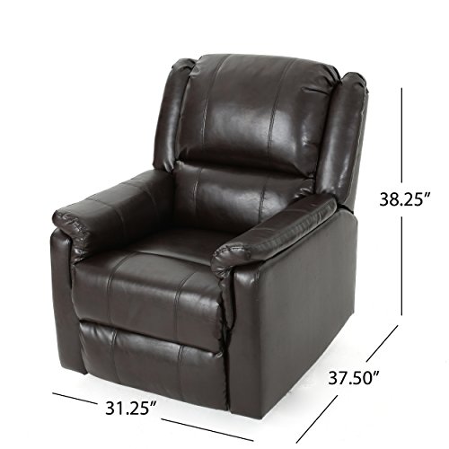 GDFStudio Jemma Tufted Brown Bonded Leather Swivel Gliding Recliner Chair 37.5D x 31.25W x 38.25H in