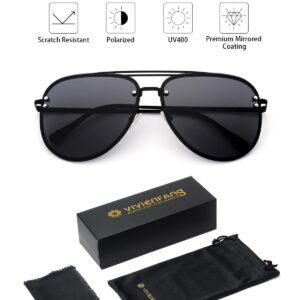 VIVIENFANG Polarized Sunglasses Women Black Sunglasses Woman Oversized Black Aviators UV Protection Shady Rays 87247A