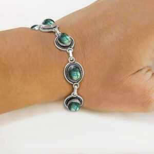 Natural 11,55 Carat Labradorite Bracelet 925 Silver Plated Handmade Vintage Bohemian Style Jewelry For Women Her Wife