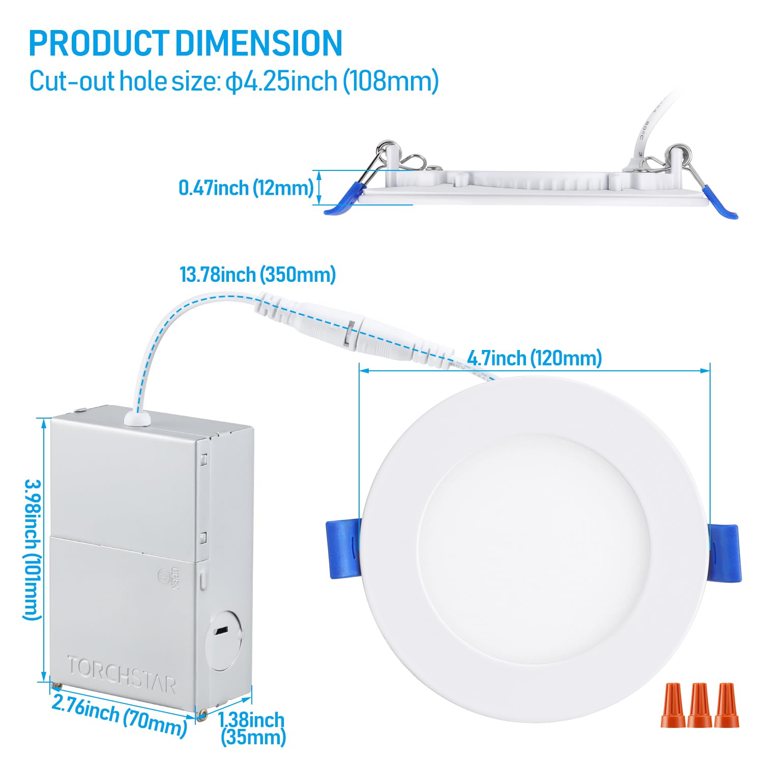 TORCHSTAR 4 Inch Slim LED Recessed Lighting with Junction Box, Dimmable 10W Ultra-Thin LED Recessed Light, 5000K Daylight, 700LM Basic Series LED Downlight, ETL & Energy Star, Pack of 6