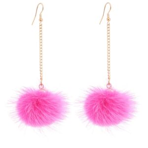 boderier rabbit fur pompom drop earring gold chain shoulder duster earring ear drop for women rose red