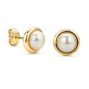 Orovi Pearl Stud Earrings for Women - 14K Gold Earrings for Women with 8mm Freshwater Pearl Stud - Elegant Timeless Womens Earrings Set Handmade in Italy - Womens Earring Set - Jewelry for Women