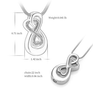 Infinity Love Urn Pendant Stainless Steel Snake Chain Cremation Jewelry for Ashes for Woman Free Filling Tools Include