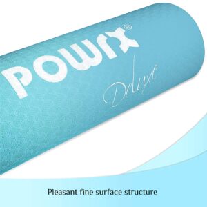 POWRX Yoga Mat TPE with Bag | Exercise mat for workout | Non-slip large yoga mat for women, 68" x 24" Petrol, 0.2 Inches Thickness