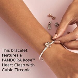 PANDORA Silver Bracelet W/Rose Pave Heart Clasp