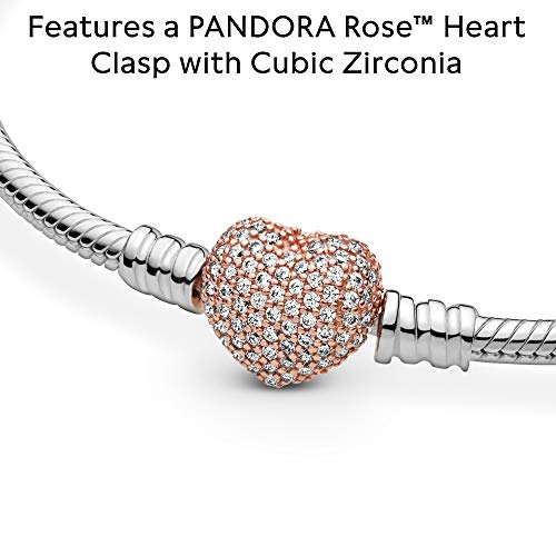 PANDORA Silver Bracelet W/Rose Pave Heart Clasp