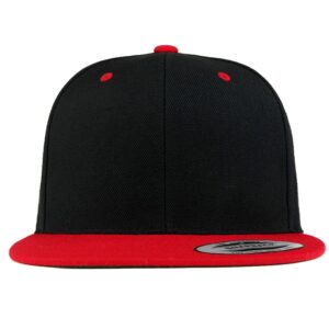 Trendy Apparel Shop Flexfit Brand Premium Two Tone Classic Flatbill Snapback Cap - BLACK RED