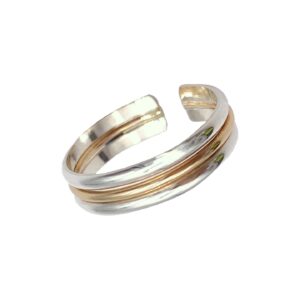 triple stack mixed metal toe ring | sterling silver and 14k gold fill adjustable for men and women | three bonded bands | unisex one size fits most