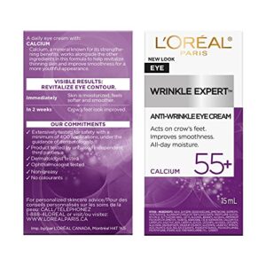 L'Oreal Paris Wrinkle Expert 55+ Anti-Wrinkle Eye Cream with Calcium, Reduce Crow's feet, 0.5 Oz