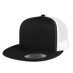 trendy apparel shop flexfit brand 5 panel 2 tone flatbill mesh classic snapback cap - black white