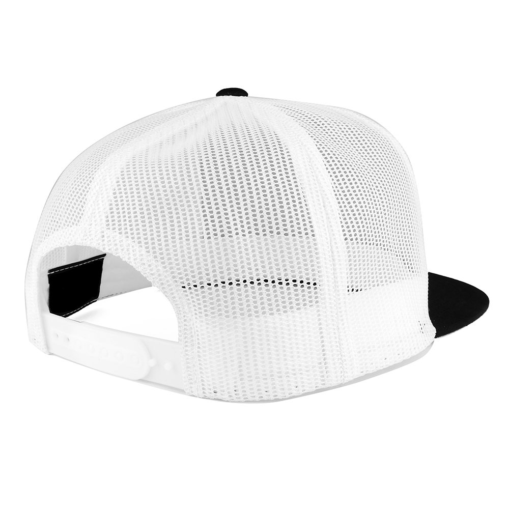 Trendy Apparel Shop Flexfit Brand 5 Panel 2 Tone Flatbill Mesh Classic Snapback Cap - BLACK WHITE