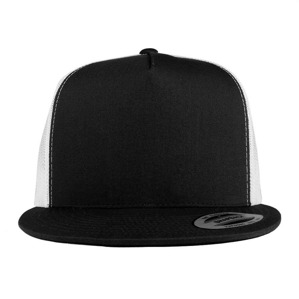 Trendy Apparel Shop Flexfit Brand 5 Panel 2 Tone Flatbill Mesh Classic Snapback Cap - BLACK WHITE