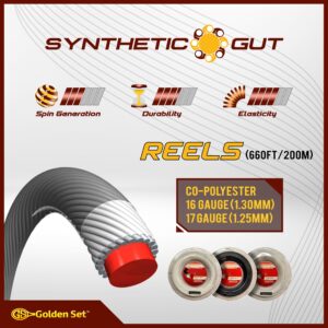 Golden Set Synthetic Gut 17g (1.30mm), Reel (660ft/200m), Tennis String (White)