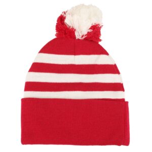 Armycrew Red White Striped Pom Pom Cuff Beanie Hat - Red White Stripe - 1 Pack