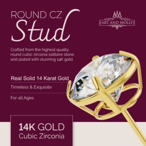 14k Gold Solitaire Round Cubic Zirconia Stud 3 Pair Earring Set (3mm, 4mm, 5mm) (yellow-gold)