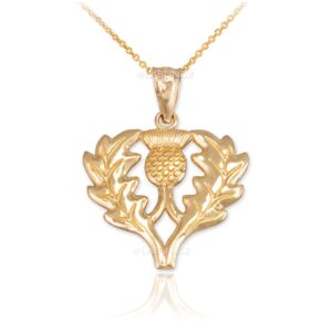 Irish Jewelry 14K Yellow Gold Scottish Thistle Flower Pendant Necklace (16)