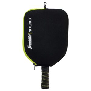 franklin sports pickleball paddle cover - black + yellow case for pickleball paddles - protective racket cover with hook - fits standard pickleball paddles