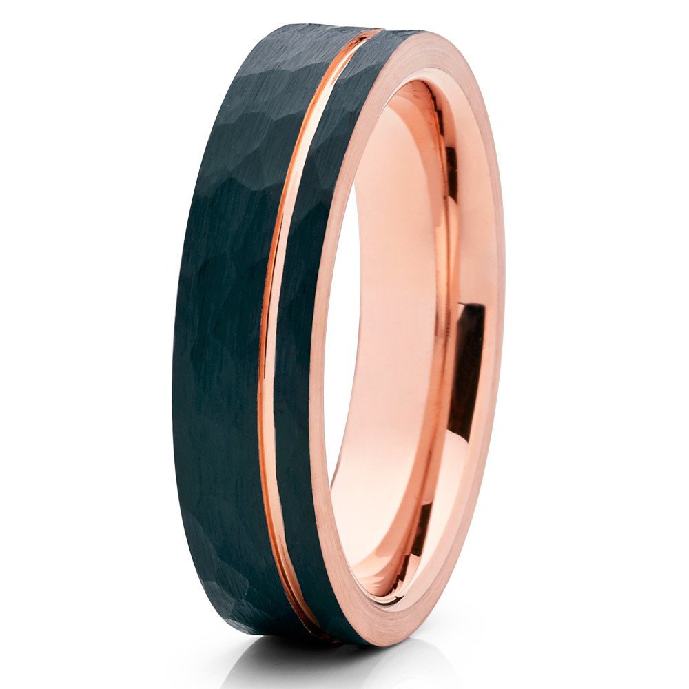 Silly Kings 6mm Rose Gold Tungsten Carbide Wedding Ring Hammered Brushed Finish Unisex Band (5.5)