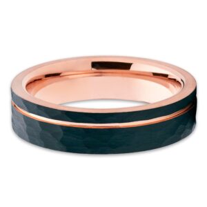 Silly Kings 6mm Rose Gold Tungsten Carbide Wedding Ring Hammered Brushed Finish Unisex Band (5.5)