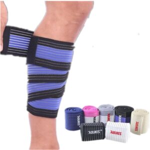 Mcolics Elasticity Calf Thigh Support Knee Brace Leg Compression Strap Wrap Support Bandage Brace Guard Injury Pain Sports Safety Pad, Pack of 2 (Black/Blue)