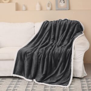 catalonia charcoal grey sherpa throw blanket, fluffy plush fleece couch blanket, super soft fuzzy blanket, comfy warm throws, comfort caring gift, 50x60 inches