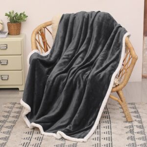 Catalonia Charcoal Grey Sherpa Throw Blanket, Fluffy Plush Fleece Couch Blanket, Super Soft Fuzzy Blanket, Comfy Warm Throws, Comfort Caring Gift, 50x60 inches