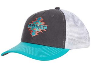 ariat women's aztec name mesh snap back cap, grey, turquoise, coral, one size