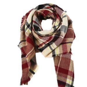 American Trends Women's Fall Winter Scarf Classic Tassel Plaid Scarf Warm Soft Chunky Large Blanket Wrap Shawl Scarves Pink Scarf