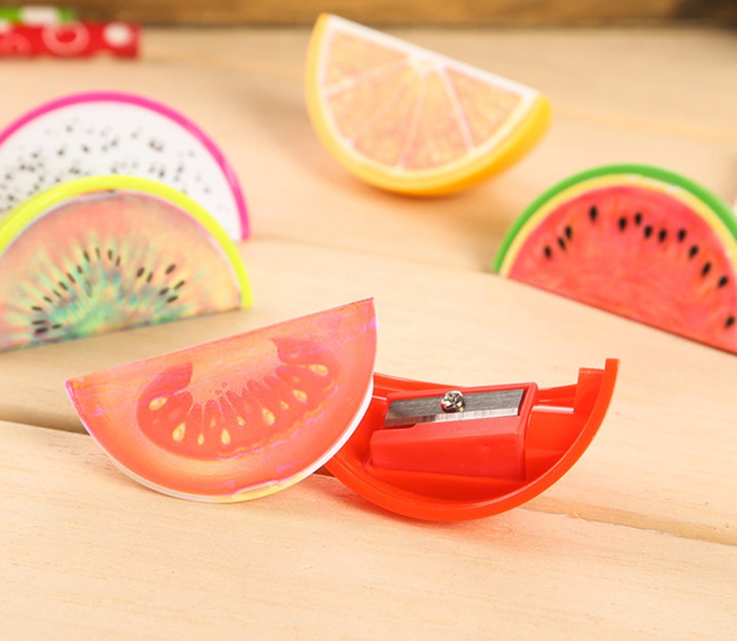 Xiaoyu 15PCS Creative Stationery Cartoon Fruit Shape Plastic Pencil Sharpener for School, Office, Christmas Gift (Colors May Vary)